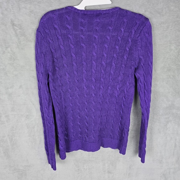 Lauren Ralph Lauren Womens Purple Cable-Knit V-Neck Sweater Size Petite Medium - Picture 2 of 8